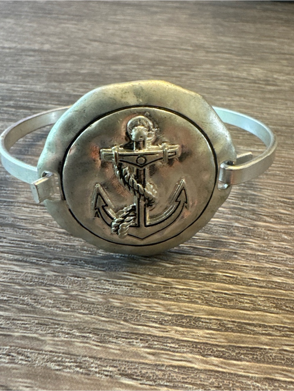 Nautical Anchor Cuff Bracelet Silver Tone 7” Hook Clasp Maritime Sailor Style